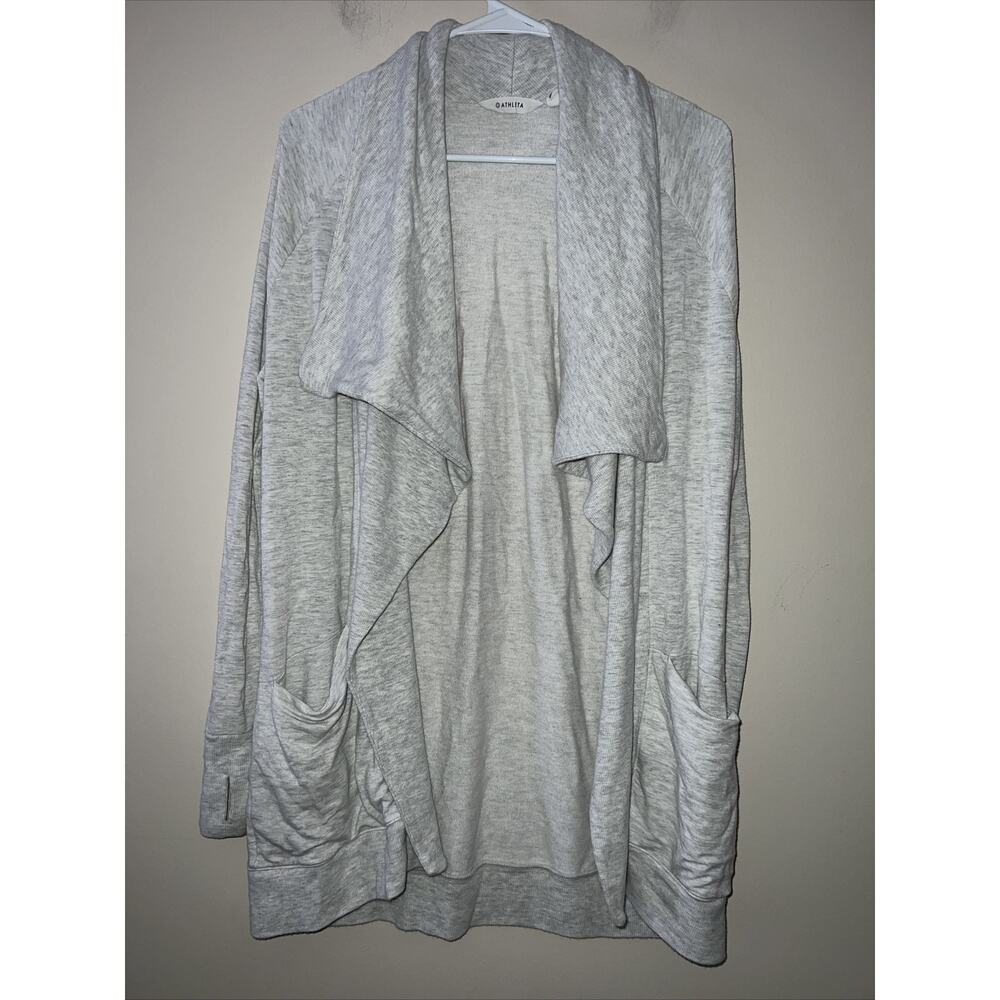 ATHLETA Sweater Womens Medium Gray Magnetic Open Front Cardigan Small Pockets